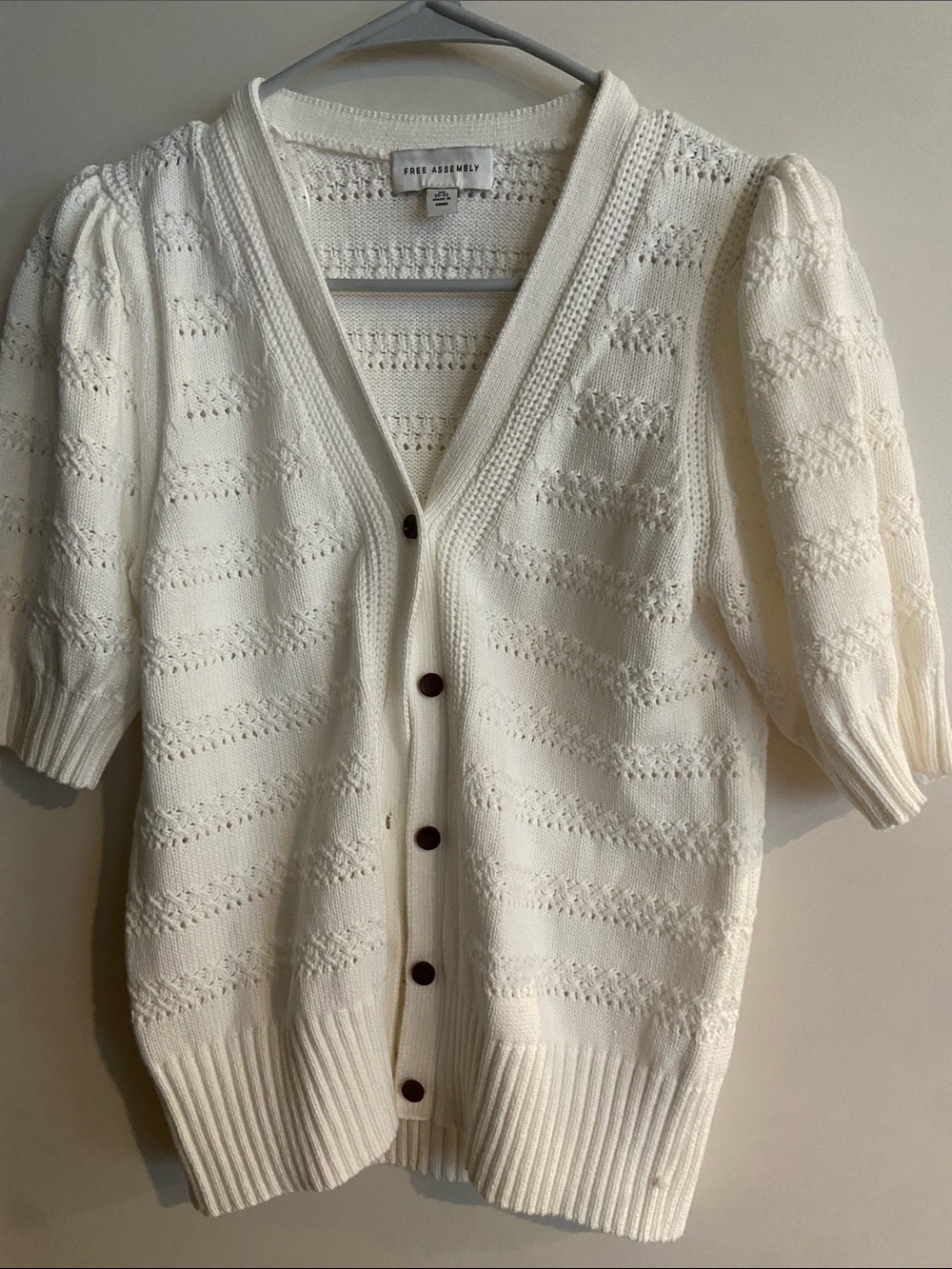 Free Assembly Cream Knit Button-Front Cardigan